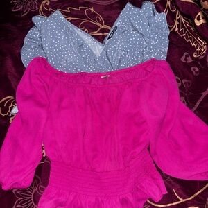 Pink and Blue Polka Dot Women's Tops